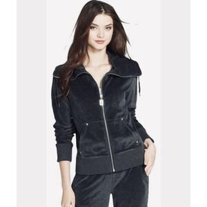 Michael Kors Soft Velour Jacket Women's Large Gray Full Zip Pockets Designer EUC